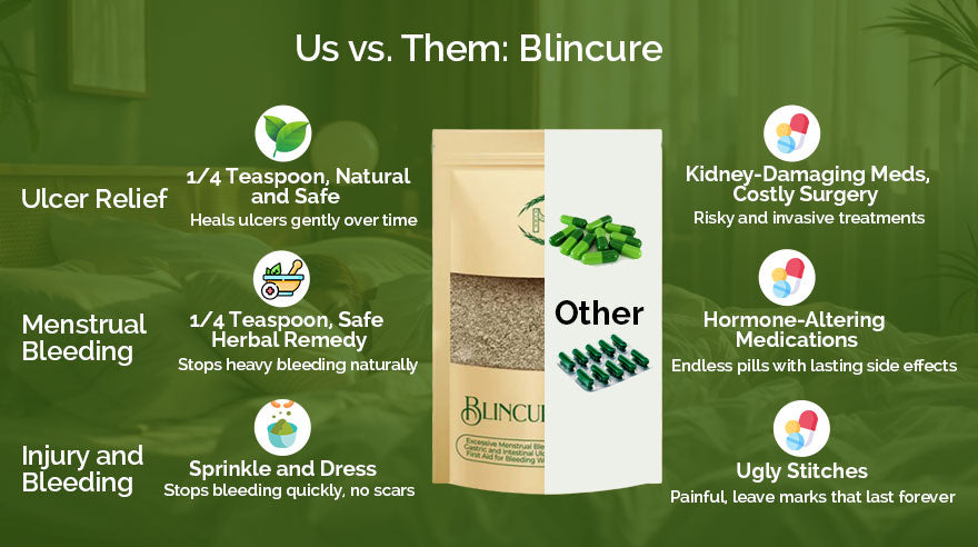 Blincure: Herbal Formula for Excessive Menstrual Bleeding, Stomach and Intestinal Ulcer, and First Aid Use